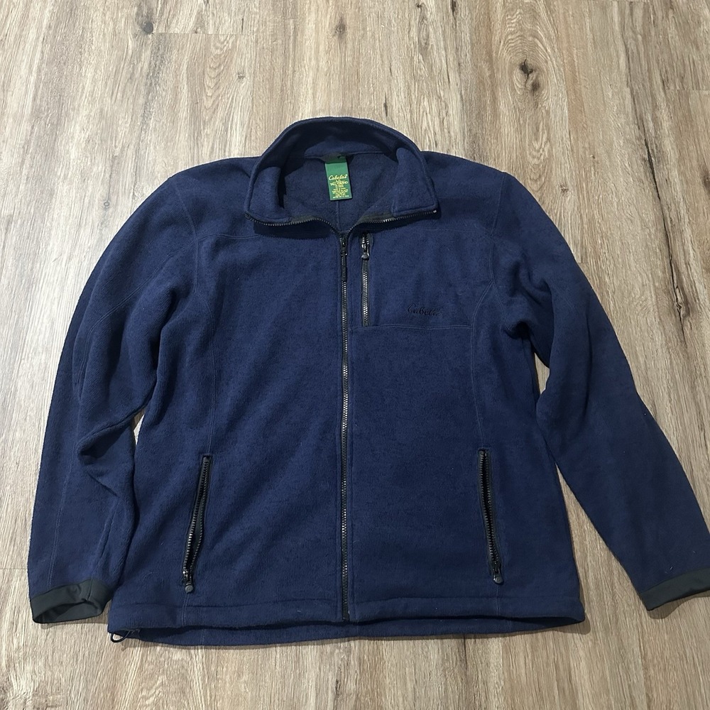 Cabela's Fleece Jacket Men's L Tall Navy Blue Full Zip Mock Neck Coat Outdoor‎